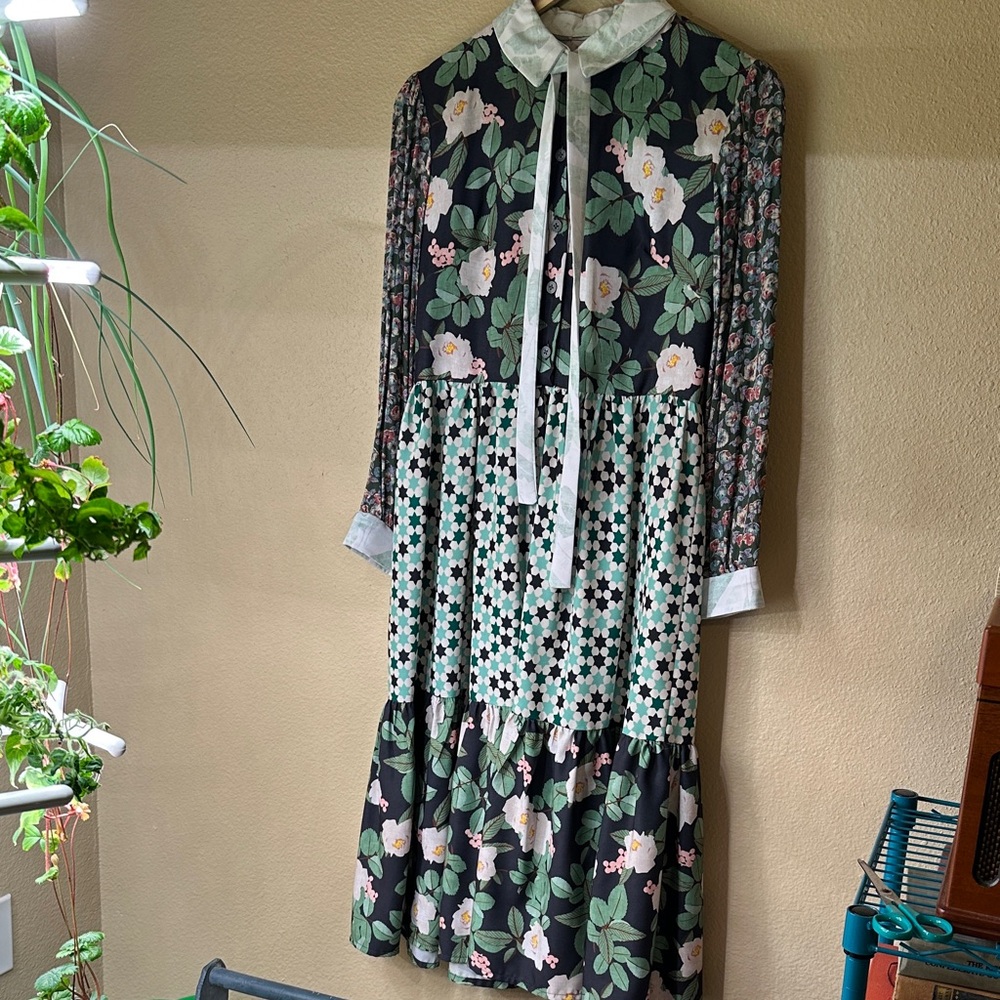 Floral Mixed Print Long Sleeve Prairie Petite Maxi Dress